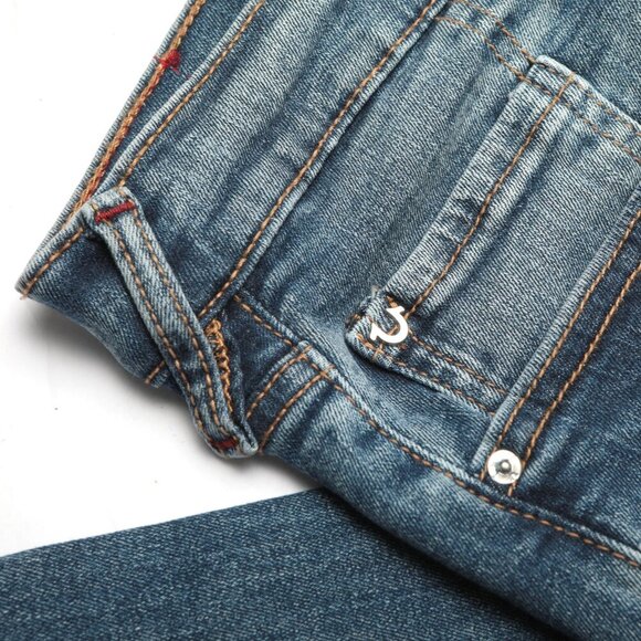 True Religion Mens Rocco Moto Skinny Jeans Stretch Designer Blue Denim Sz 44 NEW - Picture 10 of 13